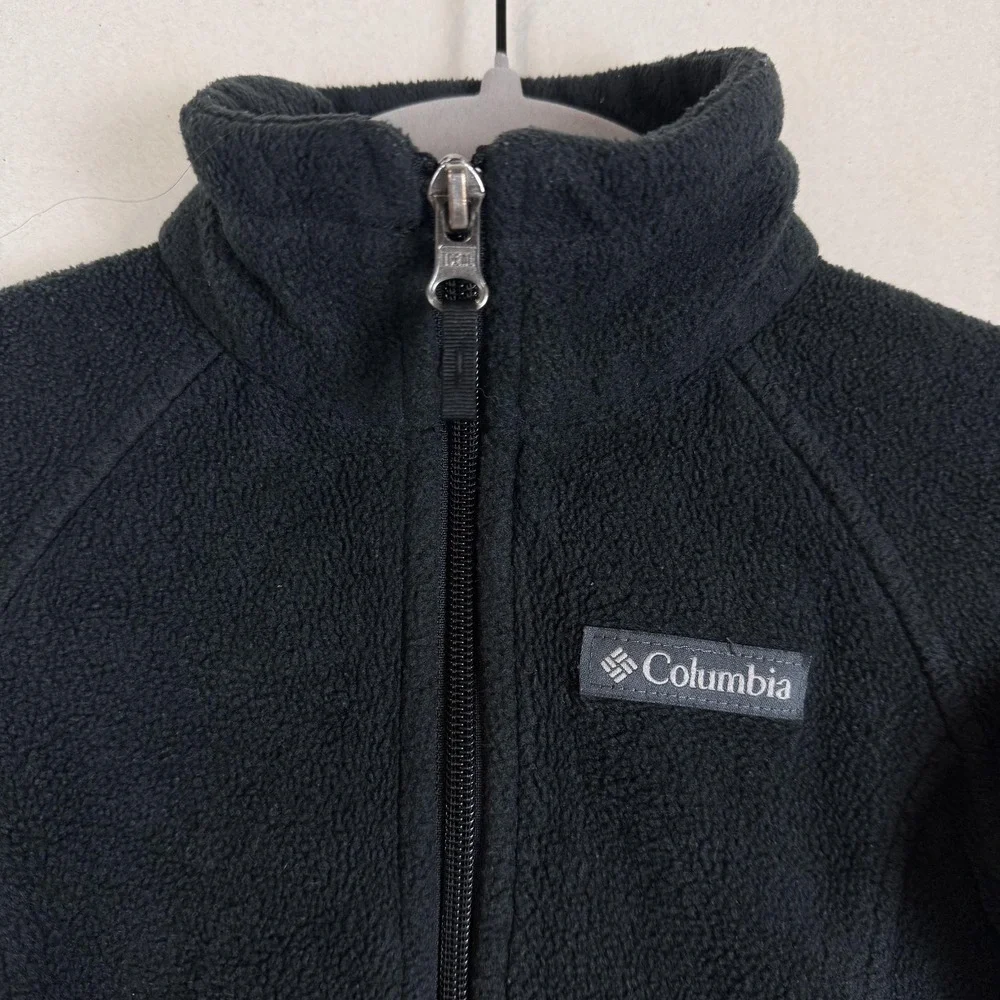 Columbia Jacket Kids 4/5 Black Fleece Full Zip Stand Collar Zip Pockets Warm